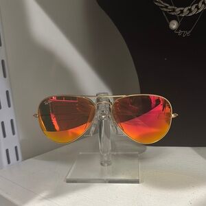 Ray-Ban Gold Aviator Sunglasses with Red Lenses